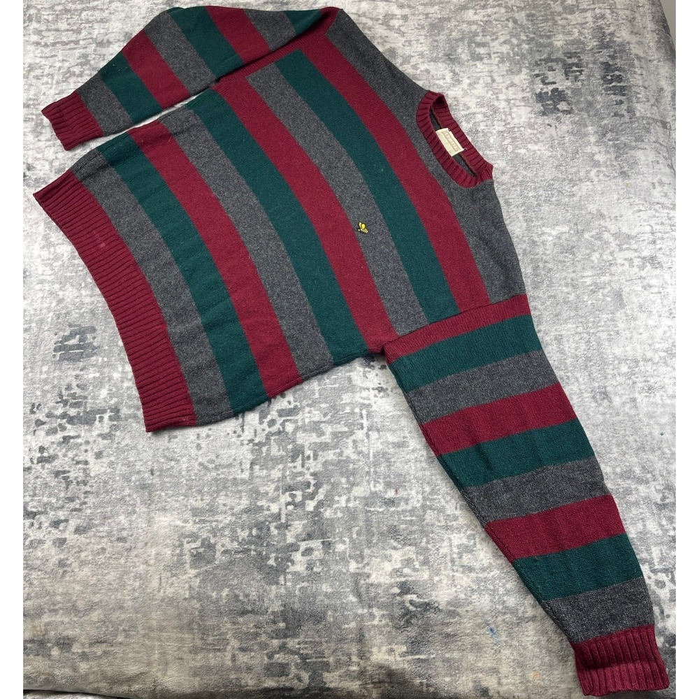 Vtg Lord Jeff Men XL Striped Knit‎ Sweater Red Green Grey Grandpacore 80s USA